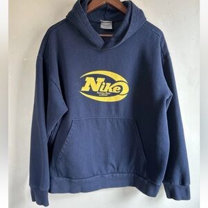 Vintage Y2K Nike Spellout Hoodie Pullover Sweatshirt Men’s Size Large Blue